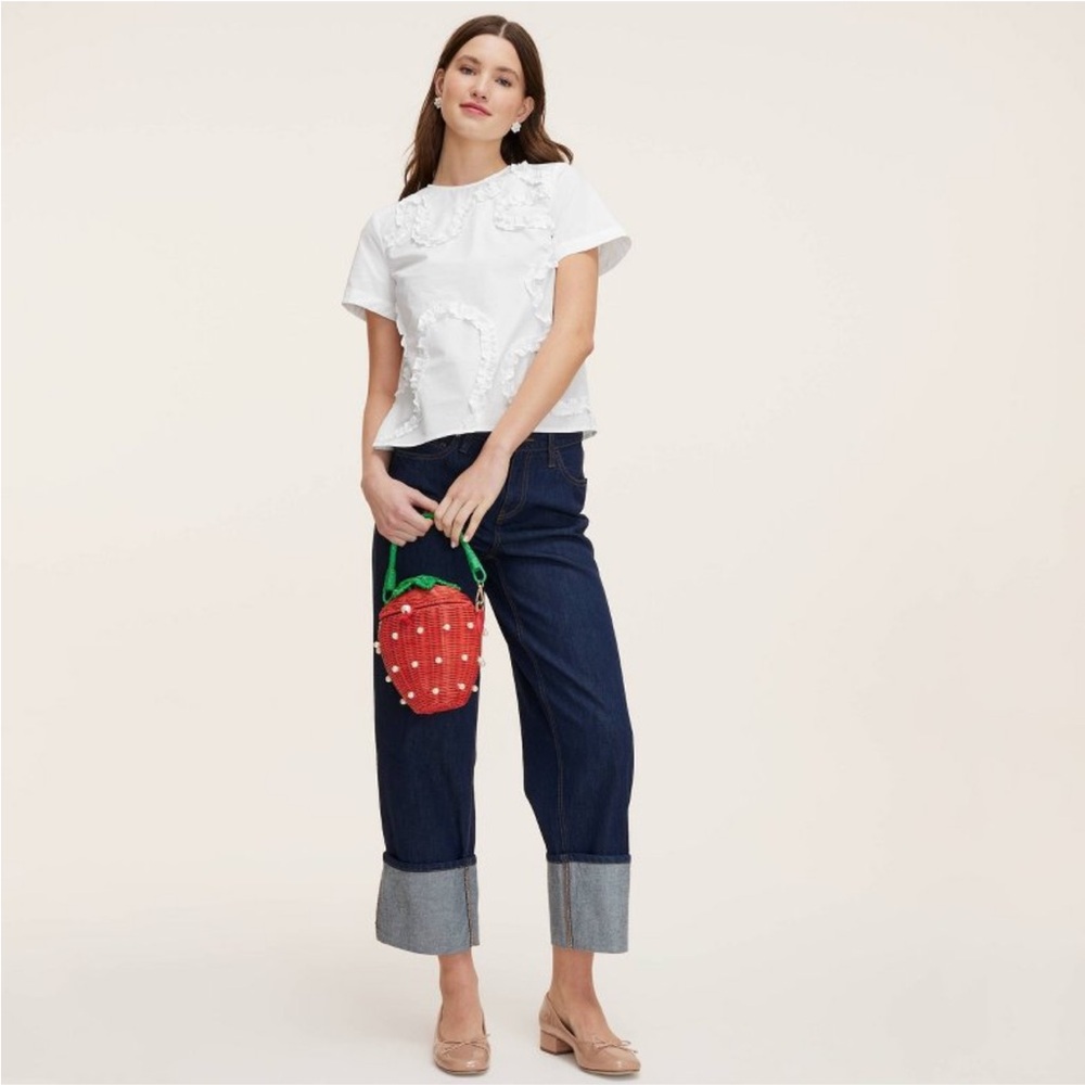 Kate Spade Strawberry Wicker Handbag with Green Handle - Picture 5 of 5